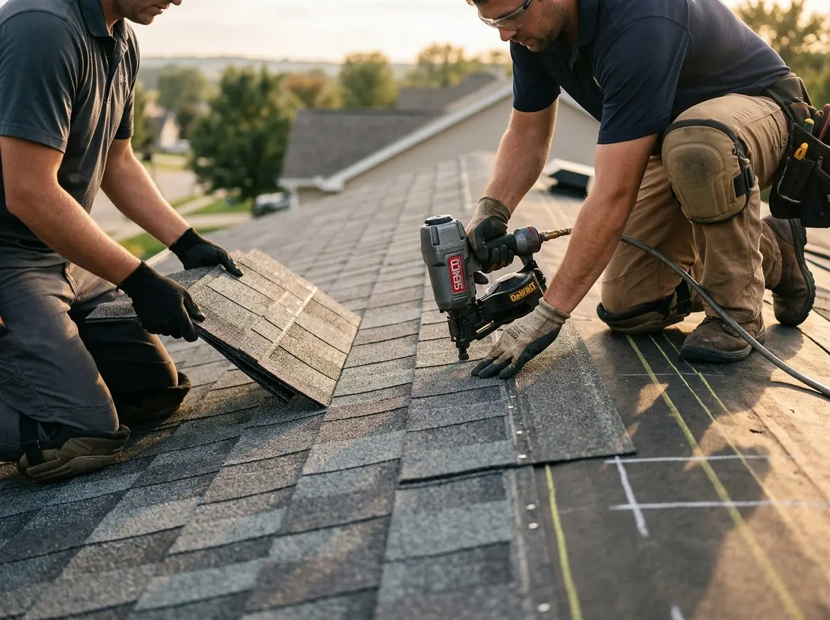 Professional roofer working on a residential roof in Memphis